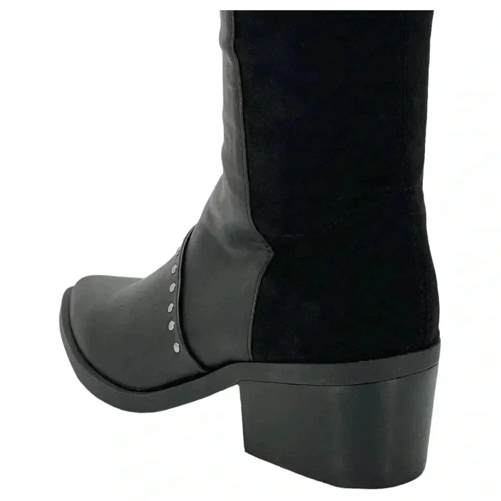 Report Zaria Black Faux Leather & Suede OTK Womens Boots Size 5M